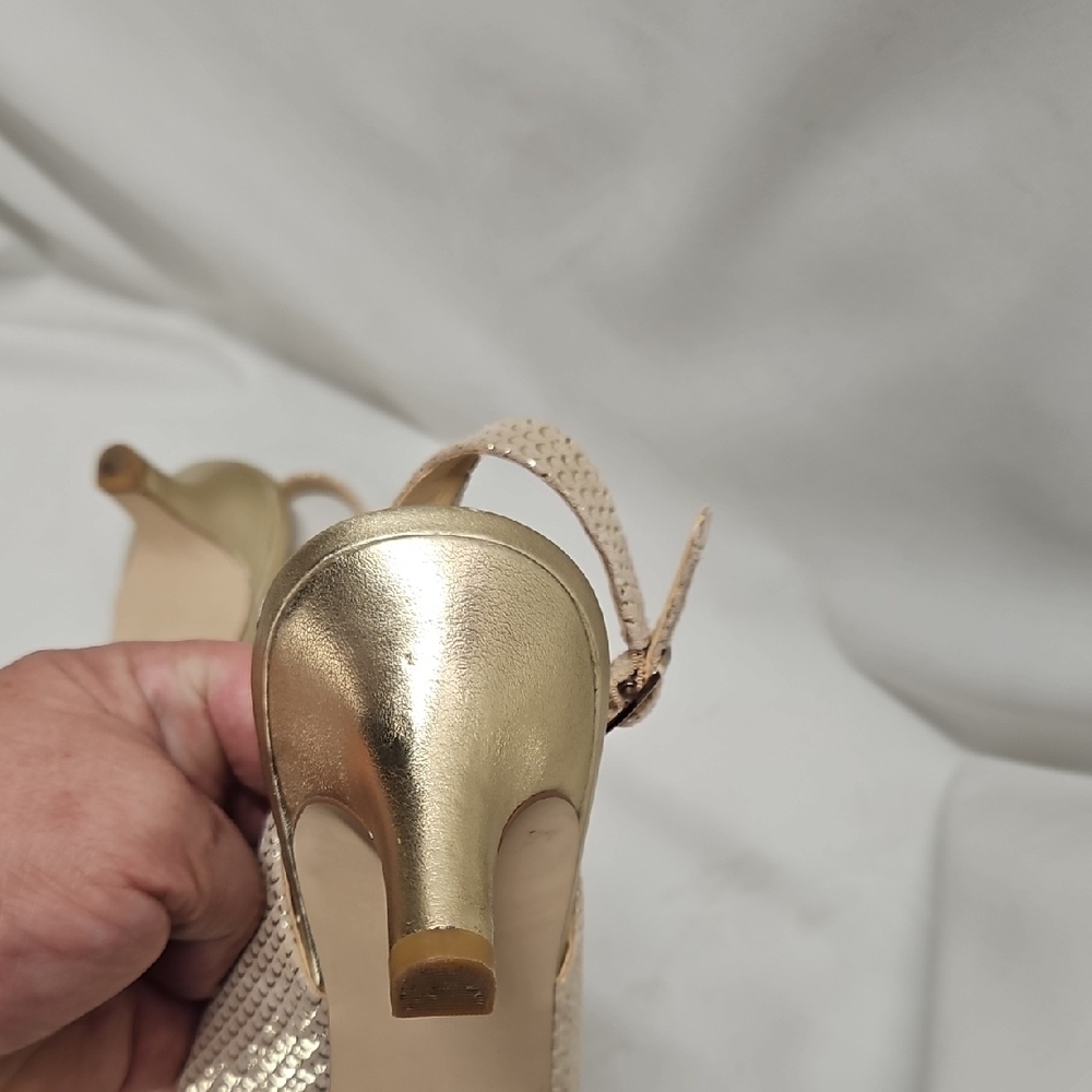 Alex Marie Marla Rhinestone Beaded Gold Pump Heel - Picture 7 of 10